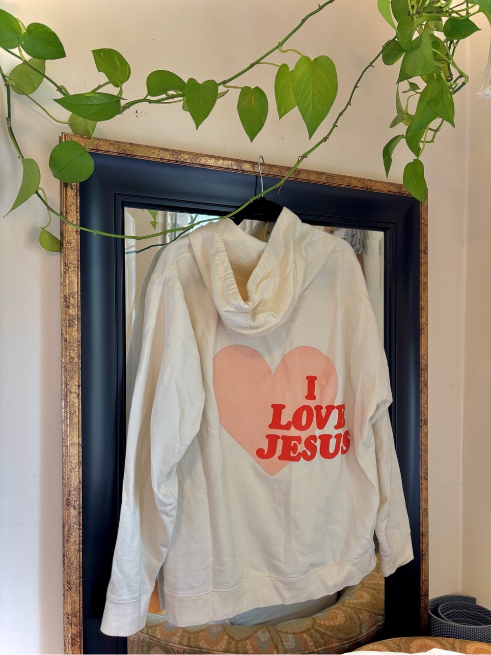 White Hoodie with Pink Heart "I Love Jesus" Graphic